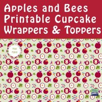Maroon Apples and Bees Cupcake Wrappers + Toppers