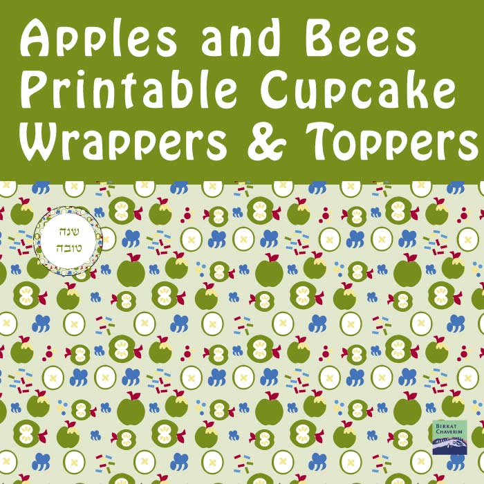Green Apples and Bees Cupcake Wrappers + Toppers - Click Image to Close