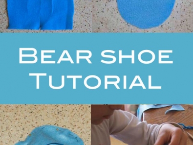 Felt shoe elements as backdrop for text bear shoe tutorial