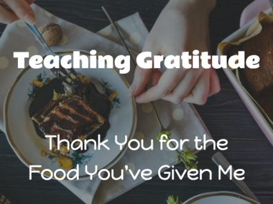 Someone eating cake as backdrop for text Thank You for The Food You Gave Me via Birkat Chaverim