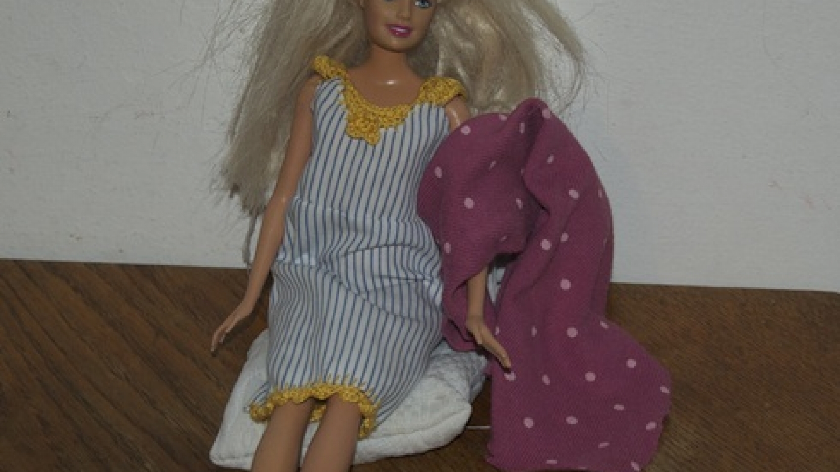 Hand sewn Barbie nightgown with crocheted trim and sleeves