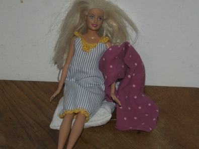 Hand sewn Barbie nightgown with crocheted trim and sleeves