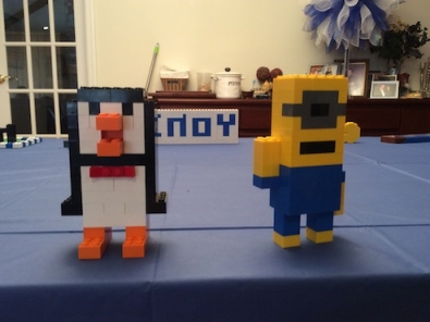 Aren't these cute? Lego Penguin and Despicable Me character as part of a Lego Museum charity fundraiser for a bat mitzvah project.