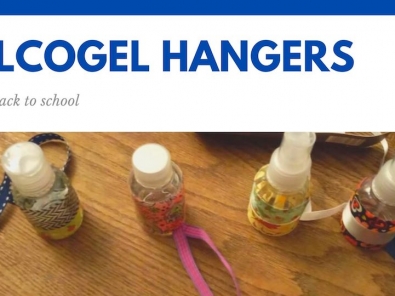 Alcogel Hangers Back to School with picture of id made bottles